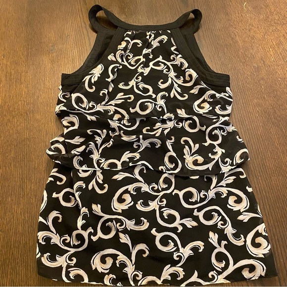 White House Black Market Black Tan Ruffled Tank Top Size Medium - Picture 6 of 9